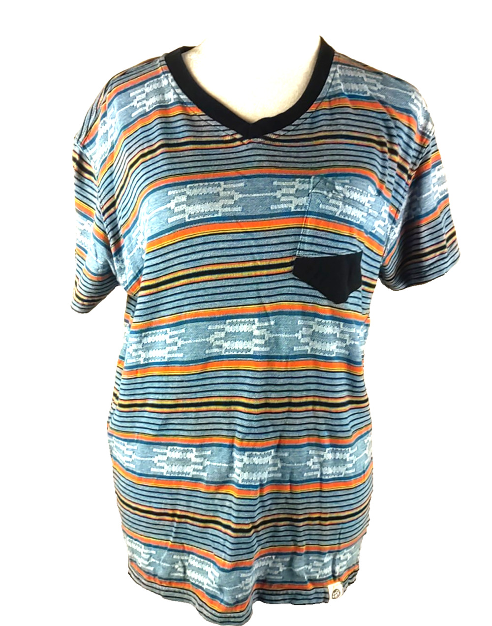 Free Planet Women's T Shirt Size Medium V Neck Short Sleeve Stripe Gray...
